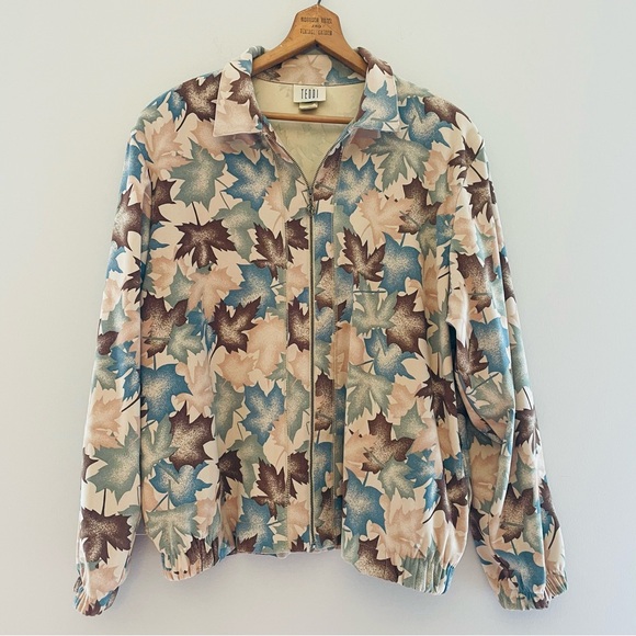 Teddi Jackets & Blazers - Vintage Women's Fall Leaf Jacket Large Khaki Brown Green 80s 90s Grandpacore EUC